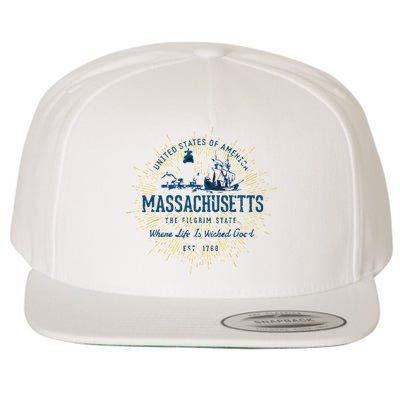 Retro Vintage State Of Massachusetts Wool Snapback Cap