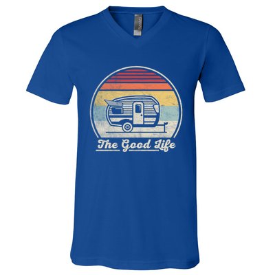 Retro Vintage Shasta Trailer The Good Life Camper Camping Gift V-Neck T-Shirt