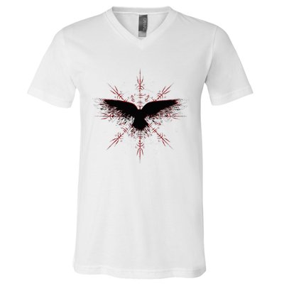 Retro Viking Symbol Nordic Raven Rune Celtic Symbol V-Neck T-Shirt