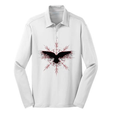 Retro Viking Symbol Nordic Raven Rune Celtic Symbol Silk Touch Performance Long Sleeve Polo