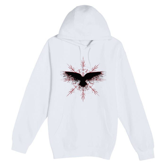 Retro Viking Symbol Nordic Raven Rune Celtic Symbol Premium Pullover Hoodie