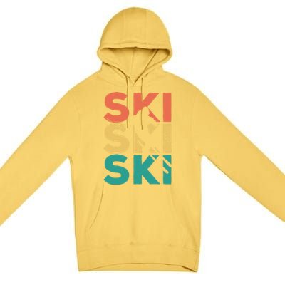 Retro Vintage Skiing Gift For Skiers Gift Premium Pullover Hoodie