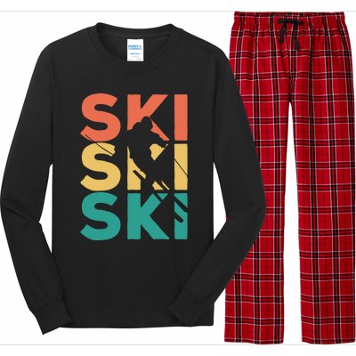 Retro Vintage Skiing Gift For Skiers Gift Long Sleeve Pajama Set