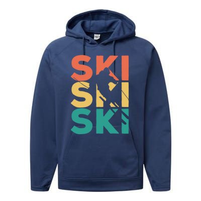 Retro Vintage Skiing Gift For Skiers Gift Performance Fleece Hoodie