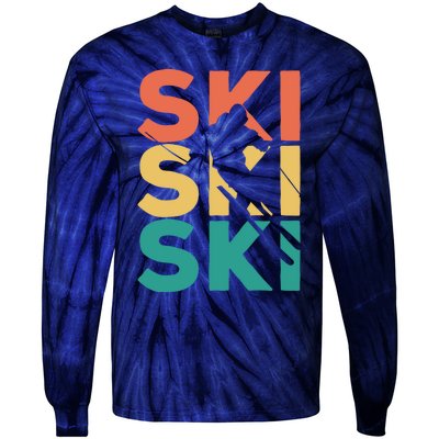 Retro Vintage Skiing Gift For Skiers Gift Tie-Dye Long Sleeve Shirt