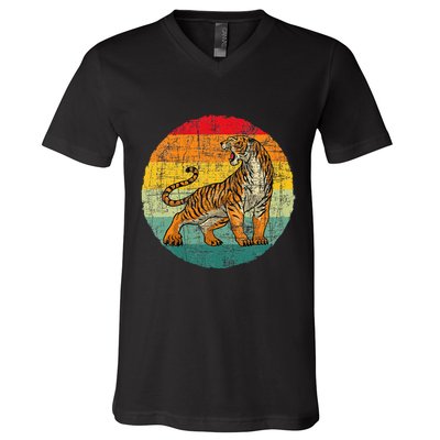Retro Vintage Tiger Zoologist Zookeeper Zoo Safari Lover V-Neck T-Shirt