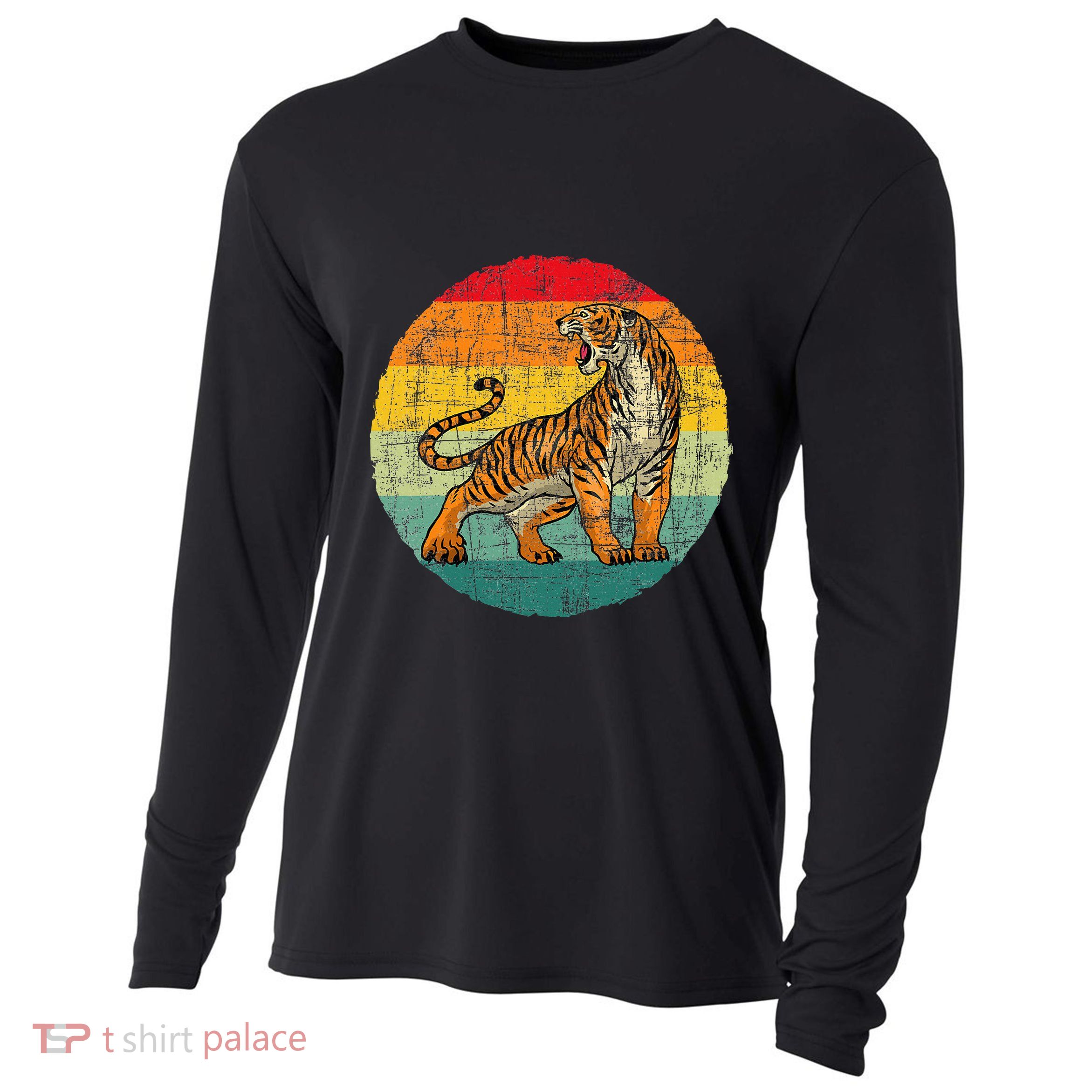 Retro Vintage Tiger Zoologist Zookeeper Zoo Safari Lover Cooling Performance Long Sleeve Crew