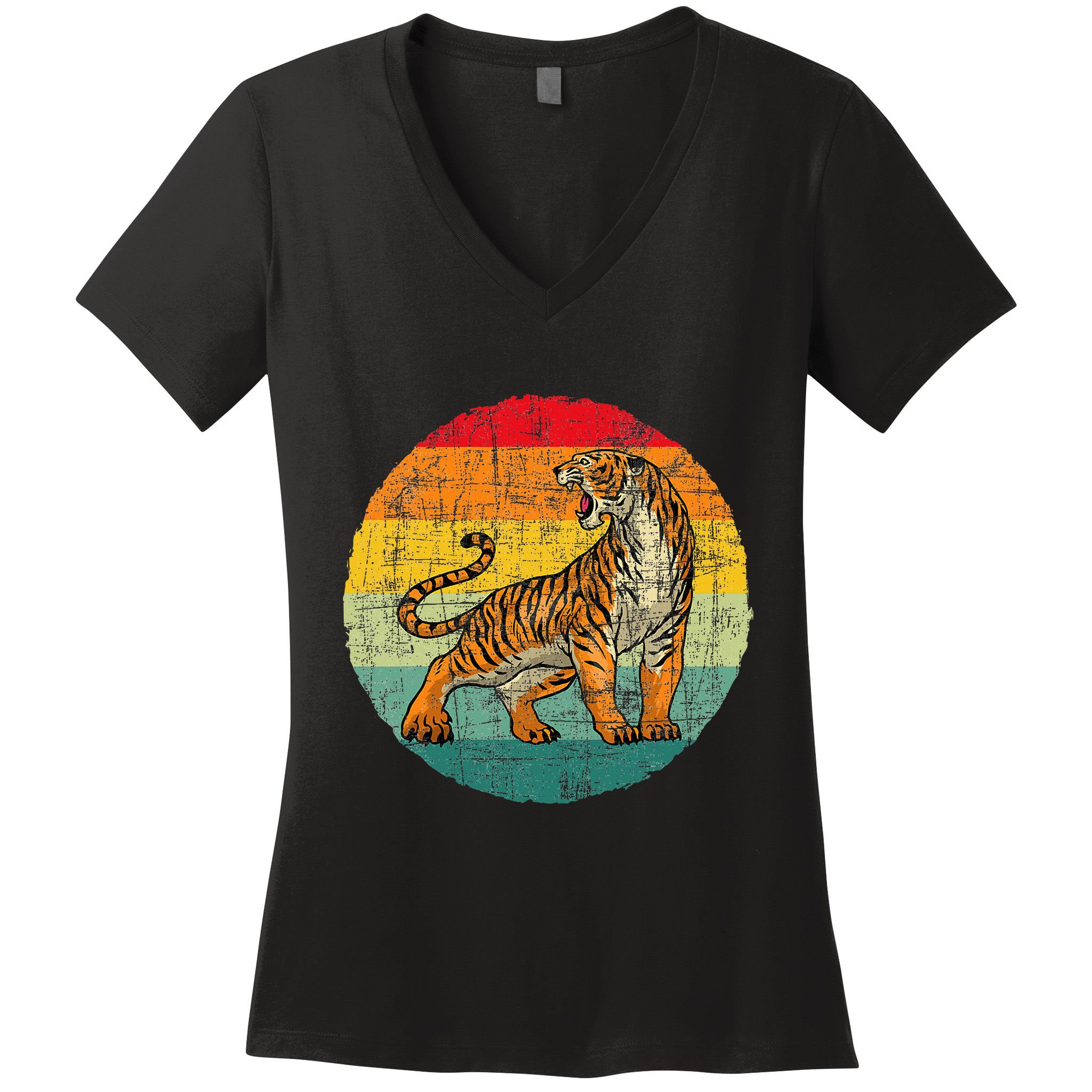 Retro Vintage Tiger Zoologist Zookeeper Zoo Safari Lover Women's V-Neck T-Shirt