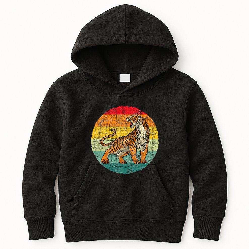 Retro Vintage Tiger Zoologist Zookeeper Zoo Safari Lover Kids Hoodie