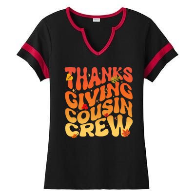 Retro Vintage Thanksgiving Cousin Crew Ladies Halftime Notch Neck Tee