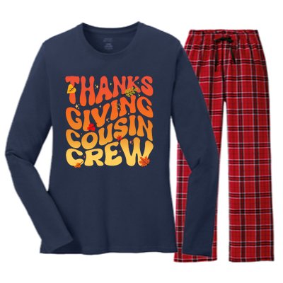 Retro Vintage Thanksgiving Cousin Crew Women's Long Sleeve Flannel Pajama Set 