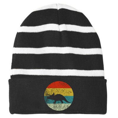 Retro Vintage Triceratops Striped Beanie with Solid Band