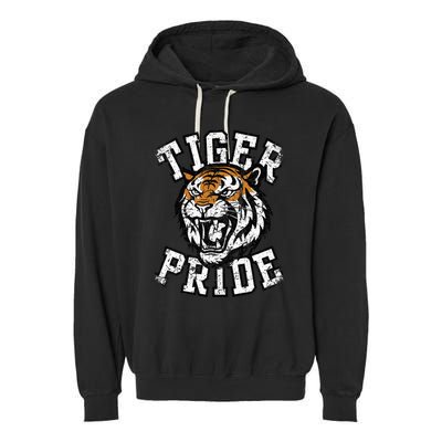 Retro Vintage Tiger Pride Tiger Mascot School Sports Team Garment-Dyed Fleece Hoodie