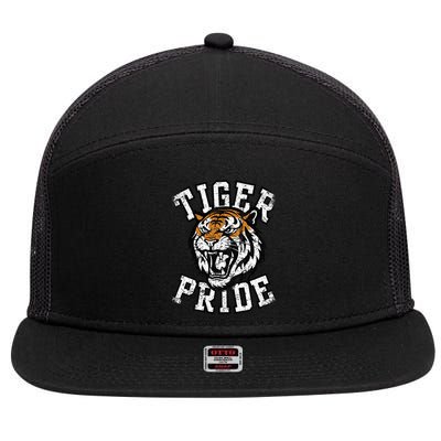 Retro Vintage Tiger Pride Tiger Mascot School Sports Team 7 Panel Mesh Trucker Snapback Hat