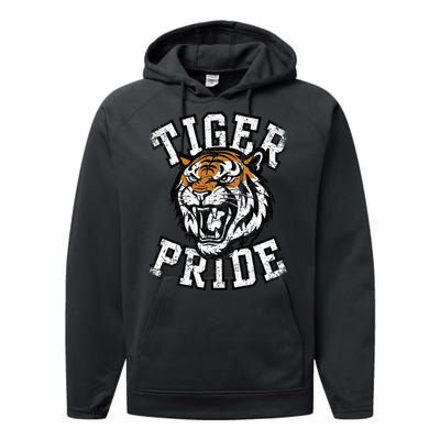 Retro Vintage Tiger Pride Tiger Mascot School Sports Team Performance Fleece Hoodie