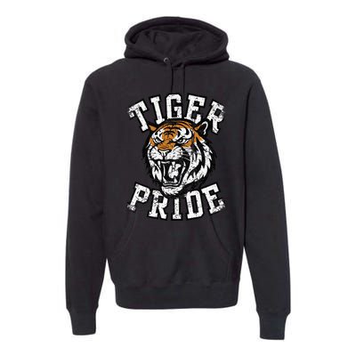 Retro Vintage Tiger Pride Tiger Mascot School Sports Team Premium Hoodie