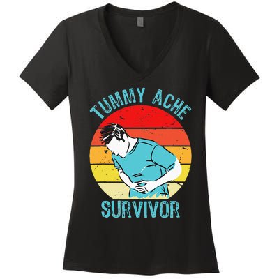 Retro Vintage Tummy Ache Survivor My Stomach Hurt Funny Gift Women's V-Neck T-Shirt