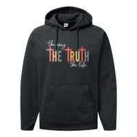 Retro Vintage The Way The Truth The Life Bible Verse Christ Performance Fleece Hoodie