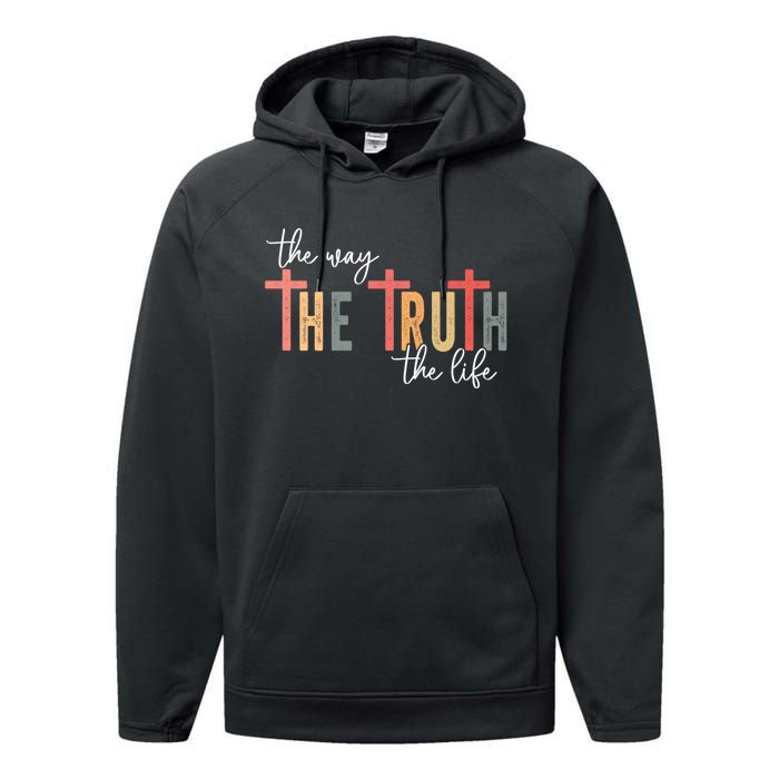 Retro Vintage The Way The Truth The Life Bible Verse Christ Performance Fleece Hoodie