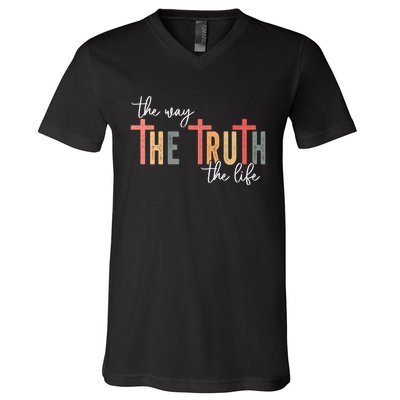 Retro Vintage The Way The Truth The Life Bible Verse Christ V-Neck T-Shirt