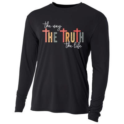 Retro Vintage The Way The Truth The Life Bible Verse Christ Cooling Performance Long Sleeve Crew