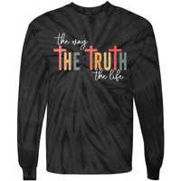 Retro Vintage The Way The Truth The Life Bible Verse Christ Tie-Dye Long Sleeve Shirt