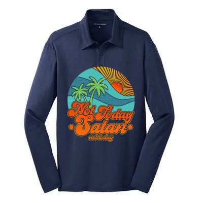 Retro Vintage Tropical Not Today Satan Not Today Silk Touch Performance Long Sleeve Polo