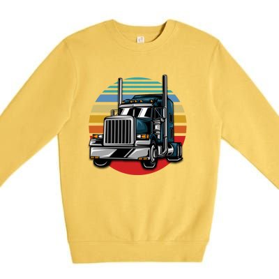 Retro Vintage Trucker Big Rig Semigifttrailer Truck Driver Gift Great Gift Premium Crewneck Sweatshirt