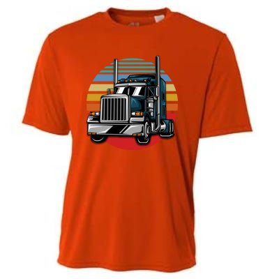 Retro Vintage Trucker Big Rig Semigifttrailer Truck Driver Gift Great Gift Cooling Performance Crew T-Shirt