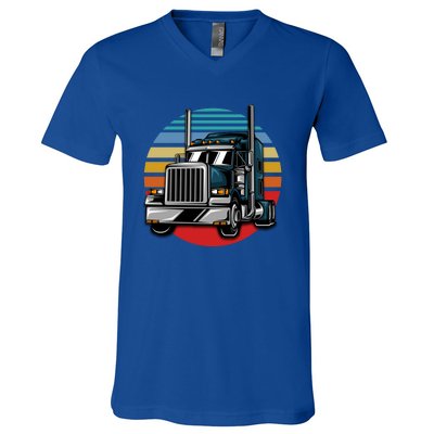 Retro Vintage Trucker Big Rig Semigifttrailer Truck Driver Gift Great Gift V-Neck T-Shirt