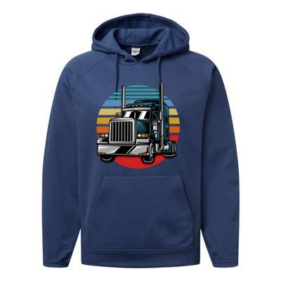 Retro Vintage Trucker Big Rig Semigifttrailer Truck Driver Gift Great Gift Performance Fleece Hoodie