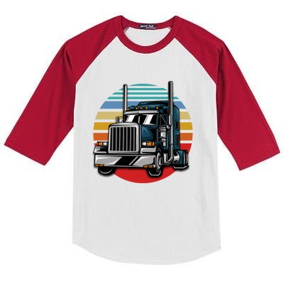 Retro Vintage Trucker Big Rig Semigifttrailer Truck Driver Gift Great Gift Kids Colorblock Raglan Jersey