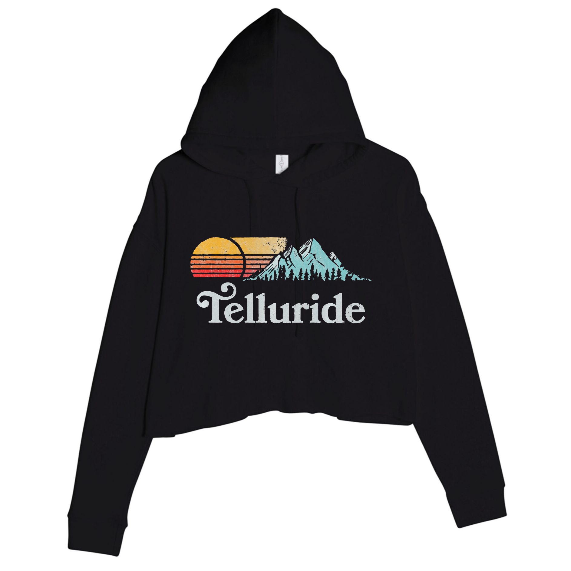 Retro Vibe Telluride Colorado Vintage Style Sun Crop Fleece Hoodie