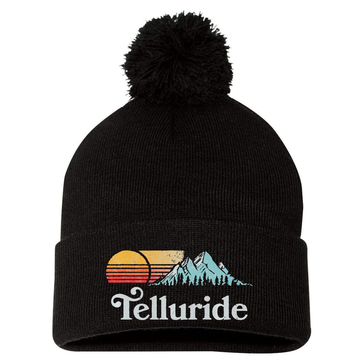 Retro Vibe Telluride Colorado Vintage Style Sun Pom Pom 12in Knit Beanie