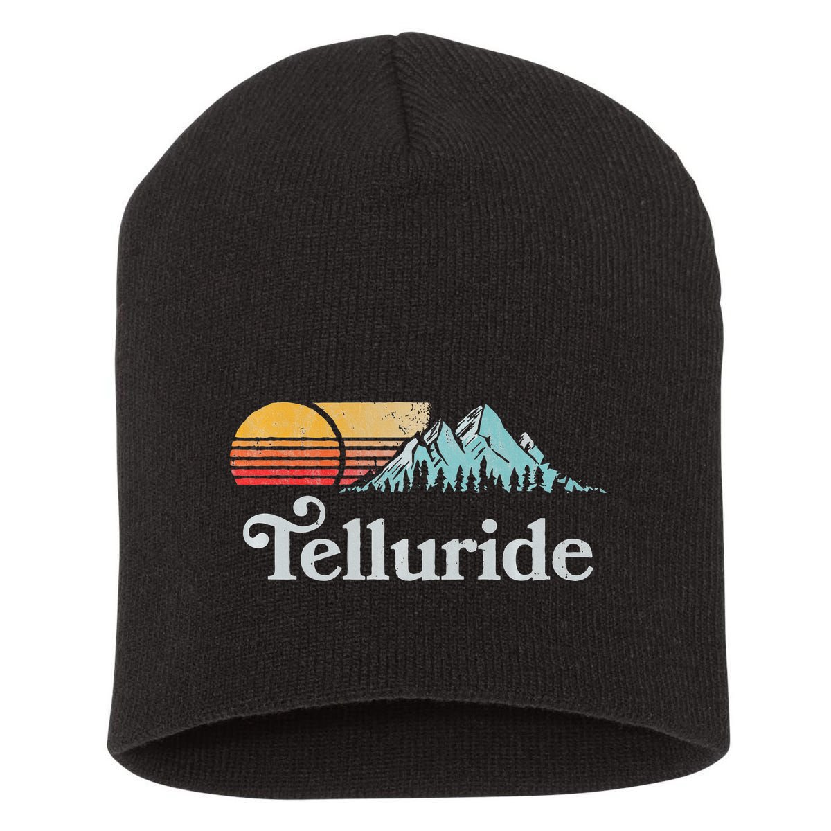 Retro Vibe Telluride Colorado Vintage Style Sun Short Acrylic Beanie