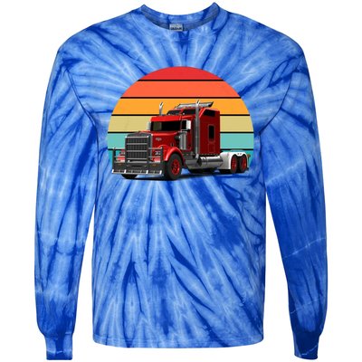 Retro Vintage Trucker Big Rig Semigreat Gifttrailer Truck Driver Gift Cool Gift Tie-Dye Long Sleeve Shirt