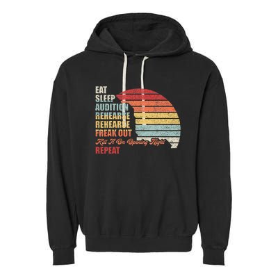 Retro Vintage Theater Geek Musical Life Eat Sleep Theatre Garment-Dyed Fleece Hoodie