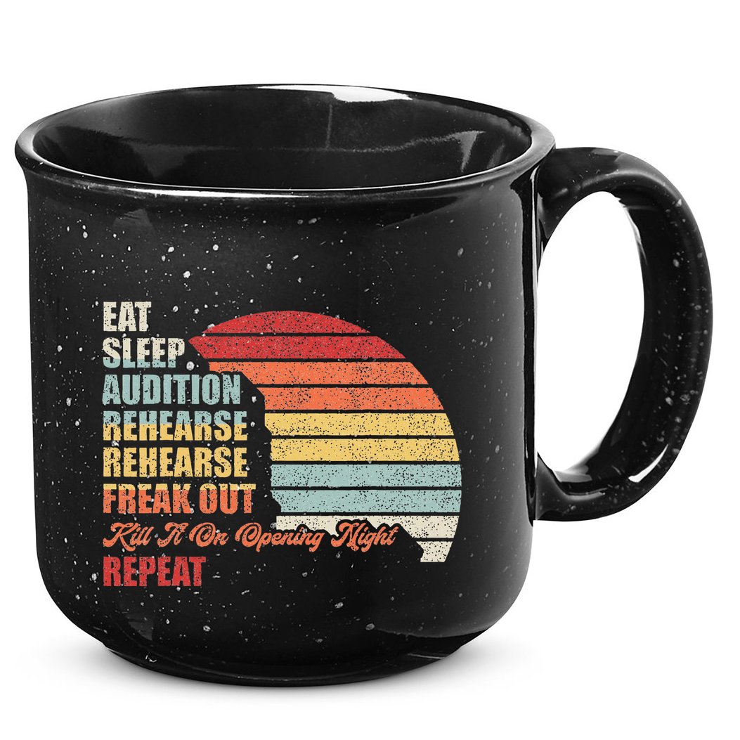 Retro Vintage Theater Geek Musical Life Eat Sleep Theatre 15oz Campfire Ceramic Mug