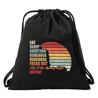 Retro Vintage Theater Geek Musical Life Eat Sleep Theatre Drawstring Bag