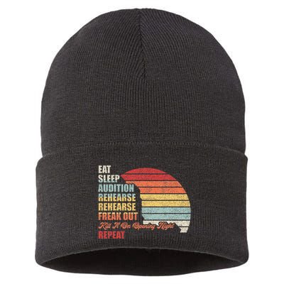 Retro Vintage Theater Geek Musical Life Eat Sleep Theatre Sustainable Knit Beanie