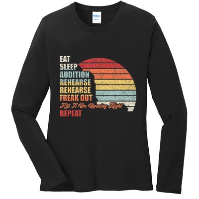 Retro Vintage Theater Geek Musical Life Eat Sleep Theatre Ladies Long Sleeve Shirt