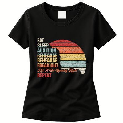Retro Vintage Theater Geek Musical Life Eat Sleep Theatre Womens T-Shirt
