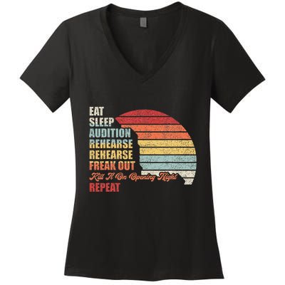 Retro Vintage Theater Geek Musical Life Eat Sleep Theatre Women's V-Neck T-Shirt