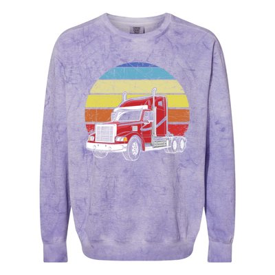 Retro Vintage Trucker Big Rig Semifunny Gifttrailer Truck Driver Gift Colorblast Crewneck Sweatshirt