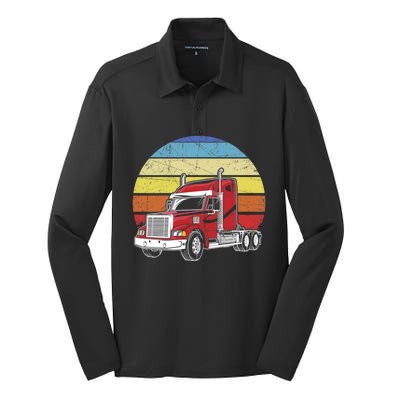 Retro Vintage Trucker Big Rig Semifunny Gifttrailer Truck Driver Gift Silk Touch Performance Long Sleeve Polo