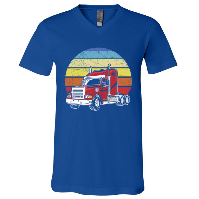 Retro Vintage Trucker Big Rig Semifunny Gifttrailer Truck Driver Gift V-Neck T-Shirt