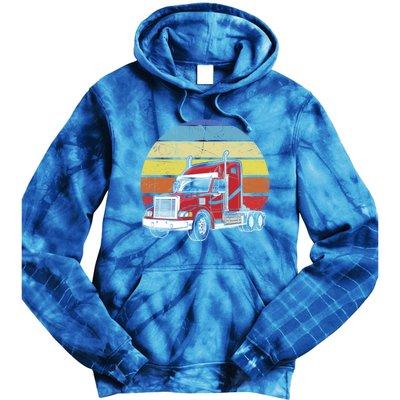 Retro Vintage Trucker Big Rig Semifunny Gifttrailer Truck Driver Gift Tie Dye Hoodie