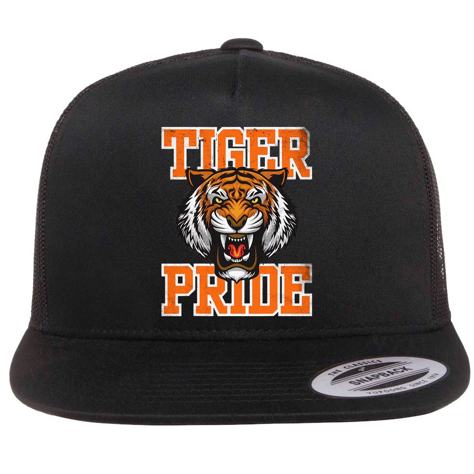 Retro Vintage Tiger Pride Tiger Mascot School Sports Team Flat Bill Trucker Hat