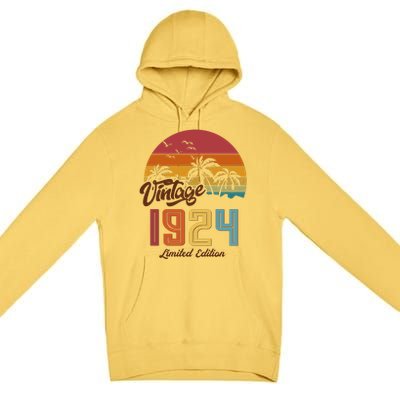 Retro Vintage Tropical Palm Trees Limited Edition 1924 100th Birthday Premium Pullover Hoodie