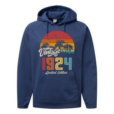 Retro Vintage Tropical Palm Trees Limited Edition 1924 100th Birthday Performance Fleece Hoodie